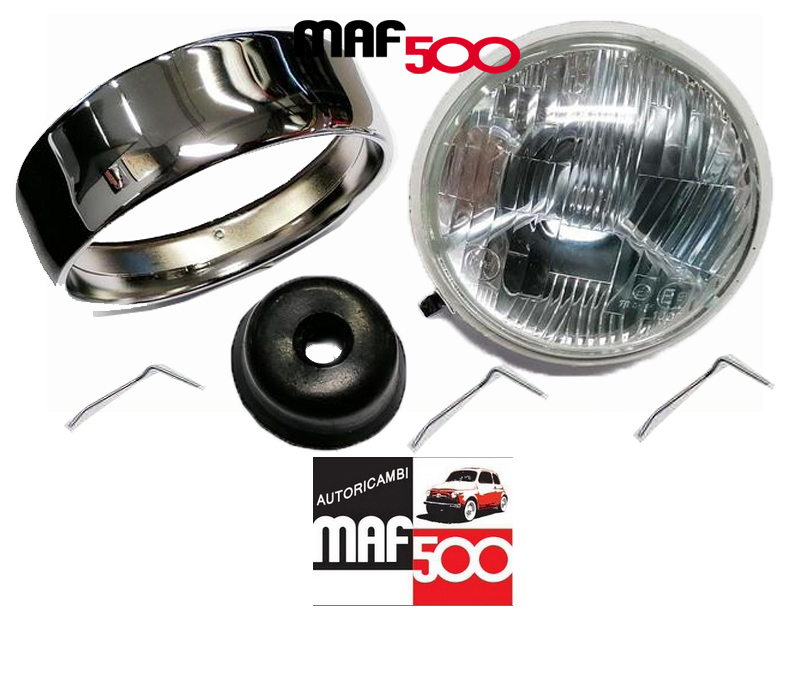 Faro anteriore completo di cerchio faro cromato Fiat 500 F L R Giardiniera
