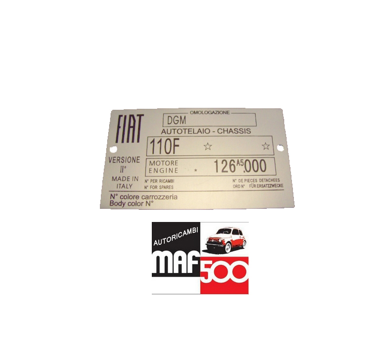 Targhetta identificativa dati in alluminio Fiat 500 R