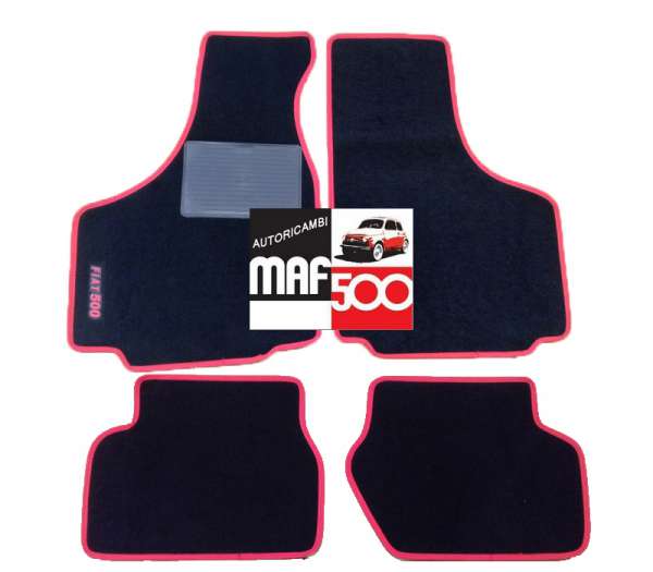 Serie 4 pezzi sovra tappetini in moquette nero bordo rosso Fiat 500