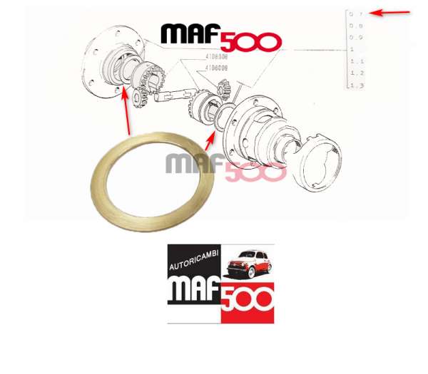Anello rasamento in bronzo tra planetario e differenziale Spessore 0,70 mm per cambio Fiat 500 126