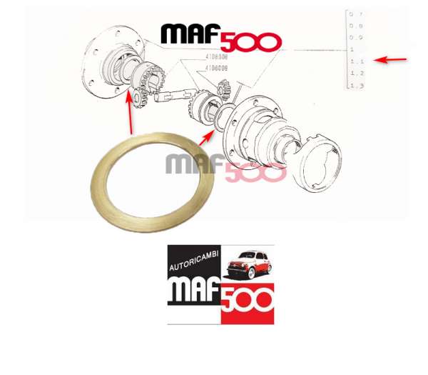 Anello rasamento in bronzo tra planetario e differenziale Spessore 1,10 mm per cambio Fiat 500 126