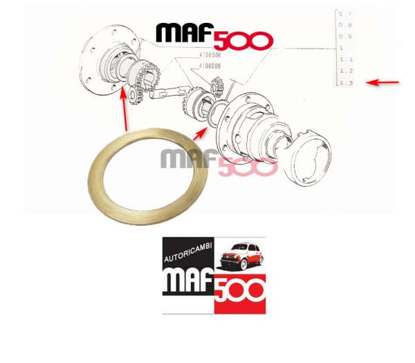 Anello rasamento in bronzo tra planetario e differenziale Spessore 1,30 mm per cambio Fiat 500 126