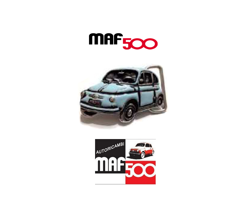 Fibbia Fiat 500 per cintura in metallo azzurra