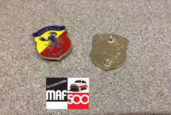 KIT 2PZ FREGIO STEMMA LOGO SCUDETTO ABARTH METALLO LATERALI 5CM X 10CM